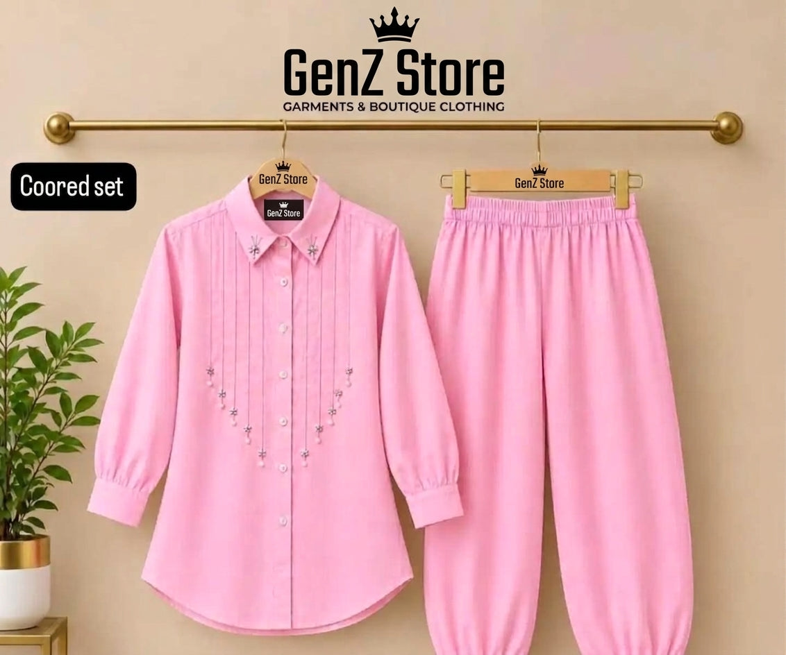 Elegant Pink Embroidered Co-Ord Set for Women
