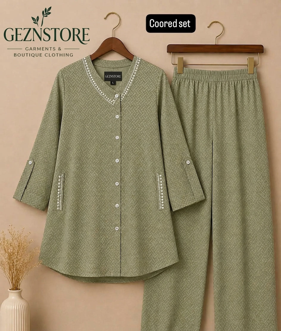 Sage Green Printed Co-Ord Set for Women