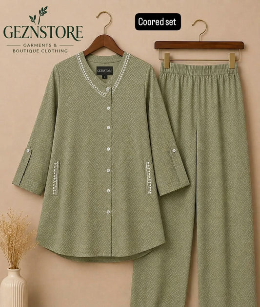 Sage Green Printed Co-Ord Set for Women