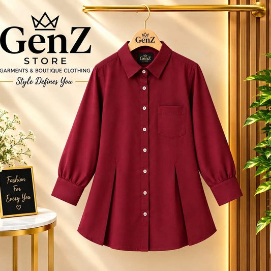 Maroon Button-Down Flared Kurti for Women