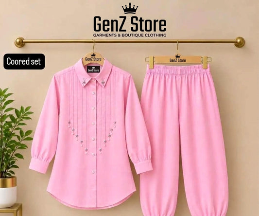 Elegant Pink Embroidered Co-Ord Set for Women