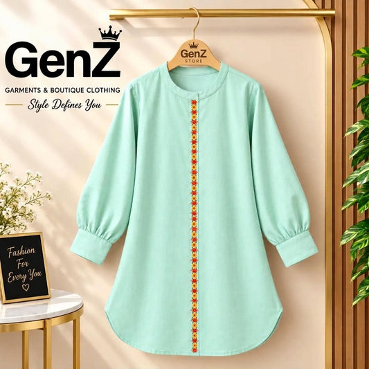 Mint Green Embroidered Kurti for Women