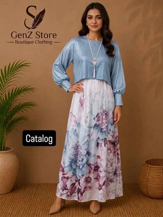Elegant Blue Floral Maxi Dress for Women