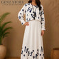 White & Navy Blue Butterfly Print Maxi Dress for Women
